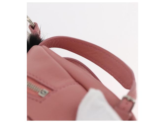 FENDI Mostro Occhi Portachiavi in Pelle Rosa Argento Auth 176072A - vista 14