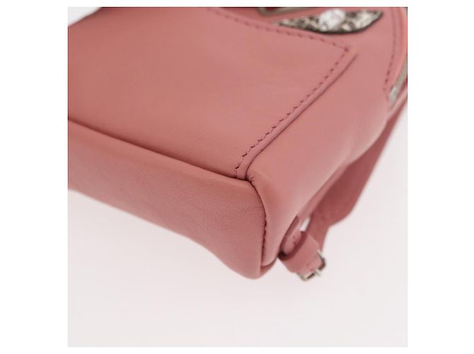 FENDI Mostro Occhi Portachiavi in Pelle Rosa Argento Auth 176072A - vista 15