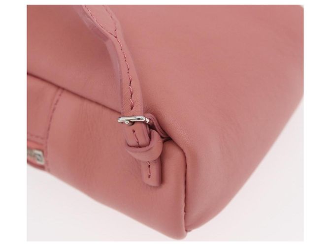 FENDI Mostro Occhi Portachiavi in Pelle Rosa Argento Auth 176072A - vista 16