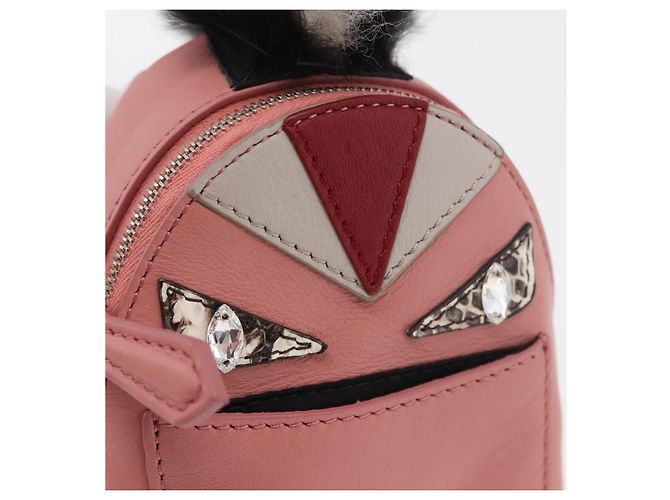 FENDI Mostro Occhi Portachiavi in Pelle Rosa Argento Auth 176072A - vista 18