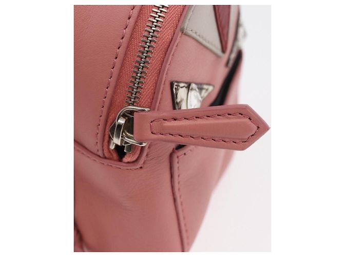 FENDI Mostro Occhi Portachiavi in Pelle Rosa Argento Auth 176072A - vista 19