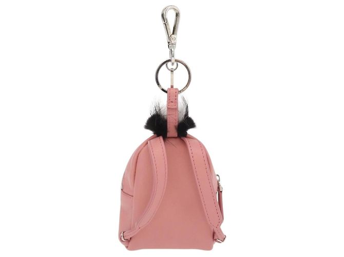 FENDI Mostro Occhi Portachiavi in Pelle Rosa Argento Auth 176072A - vista 2