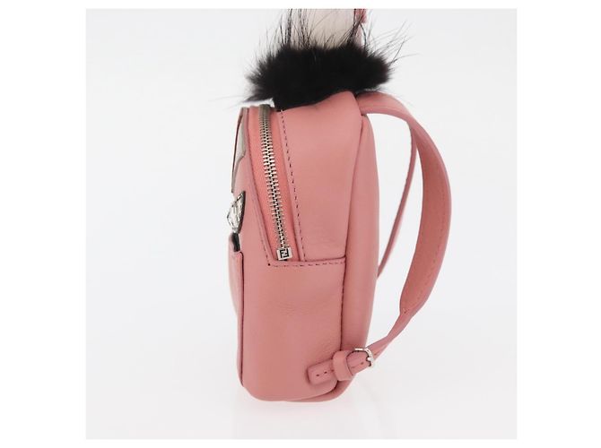 FENDI Mostro Occhi Portachiavi in Pelle Rosa Argento Auth 176072A - vista 3