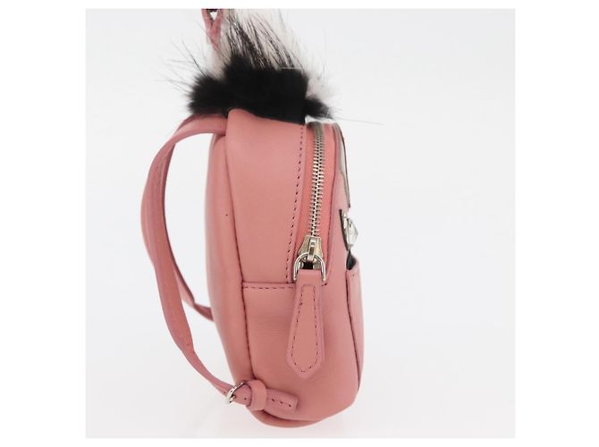FENDI Mostro Occhi Portachiavi in Pelle Rosa Argento Auth 176072A - vista 4