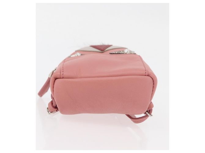 FENDI Mostro Occhi Portachiavi in Pelle Rosa Argento Auth 176072A - vista 5
