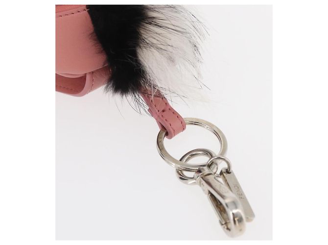 FENDI Mostro Occhi Portachiavi in Pelle Rosa Argento Auth 176072A - vista 7