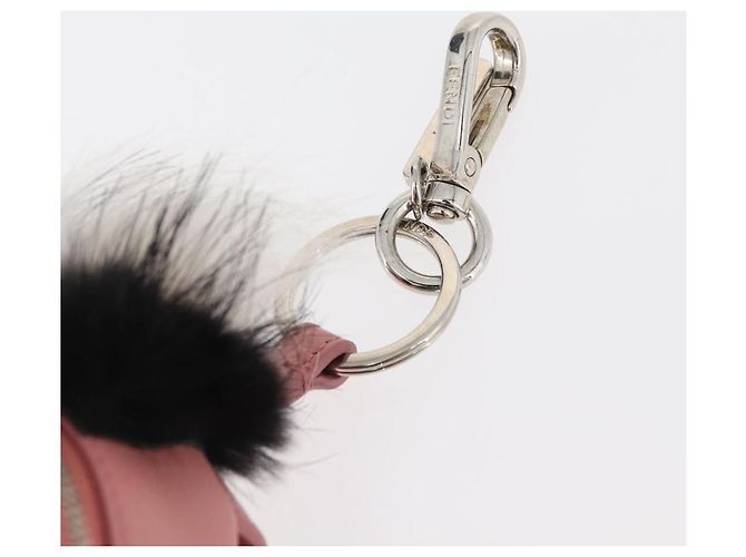 FENDI Mostro Occhi Portachiavi in Pelle Rosa Argento Auth 176072A - vista 8
