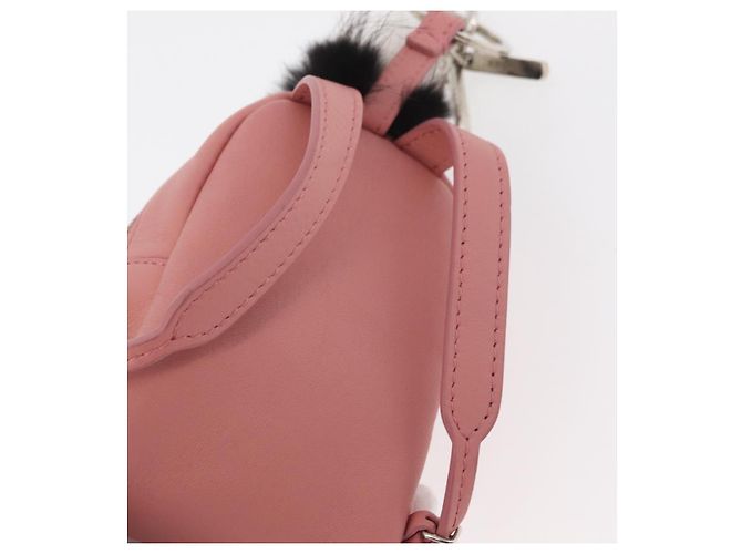 FENDI Mostro Occhi Portachiavi in Pelle Rosa Argento Auth 176072A - vista 9