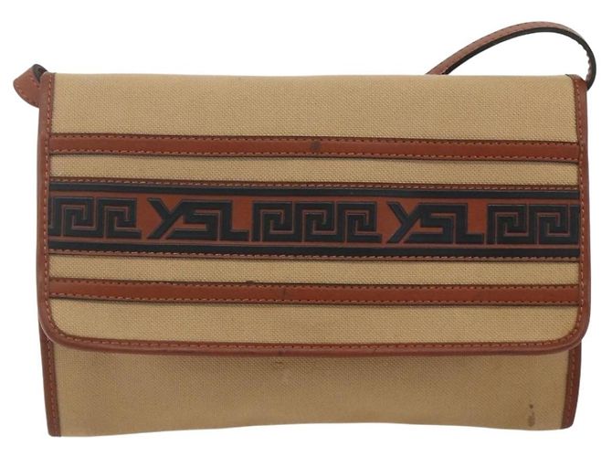 Saint Laurent Borsa a Spalla in Tela Beige Oro Auth ep14127 D'oro - vista 13