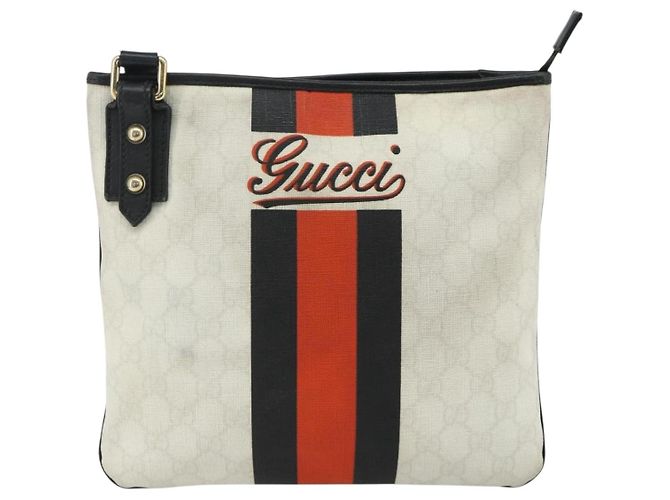 Borsa a Spalla Gucci GG Supreme Sherry Line PVC Bianco Oro 239347 Auth 175897 D'oro - vista 13