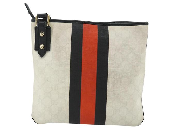 Borsa a Spalla Gucci GG Supreme Sherry Line PVC Bianco Oro 239347 Auth 175897 D'oro - vista 2