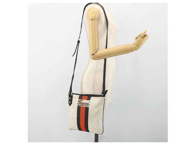 Borsa a Spalla Gucci GG Supreme Sherry Line PVC Bianco Oro 239347 Auth 175897 D'oro - vista 23