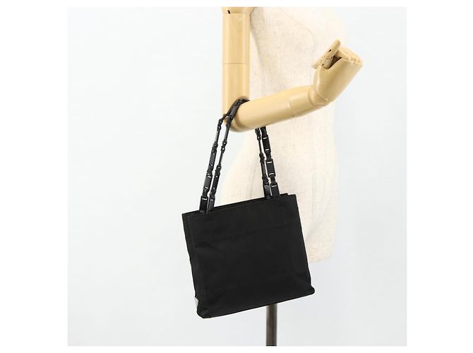 PRADA Borsa a mano con catena in nylon nero Auth 176700 - vista 25