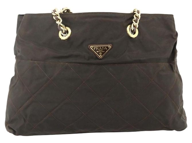 Borsa Tote in Nylon Marrone e Oro PRADA con Catena Auth bs34691 D'oro - vista 13