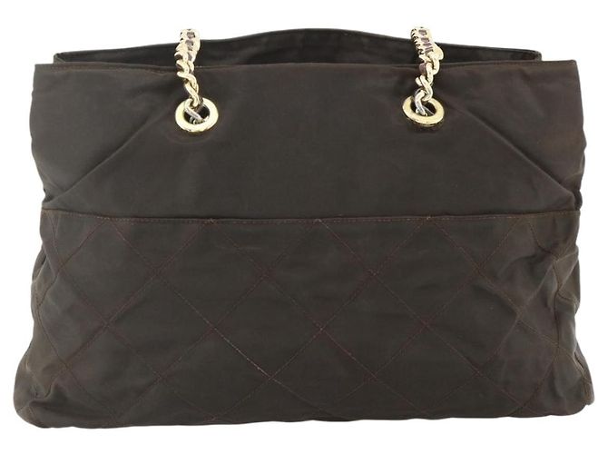 Borsa Tote in Nylon Marrone e Oro PRADA con Catena Auth bs34691 D'oro - vista 2