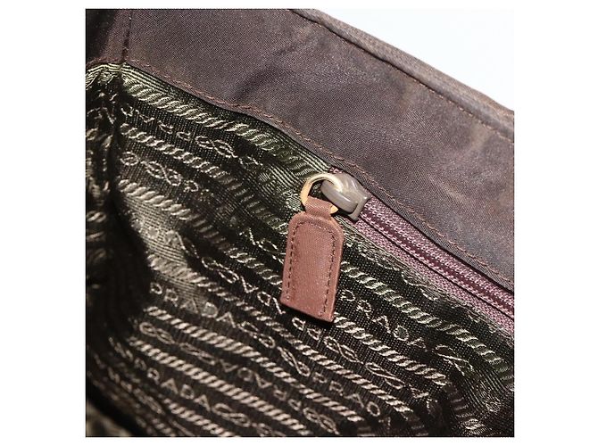 Borsa Tote in Nylon Marrone e Oro PRADA con Catena Auth bs34691 D'oro - vista 21