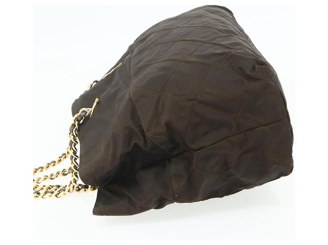 Borsa Tote in Nylon Marrone e Oro PRADA con Catena Auth bs34691 D'oro - vista 3