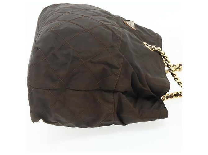 Borsa Tote in Nylon Marrone e Oro PRADA con Catena Auth bs34691 D'oro - vista 4