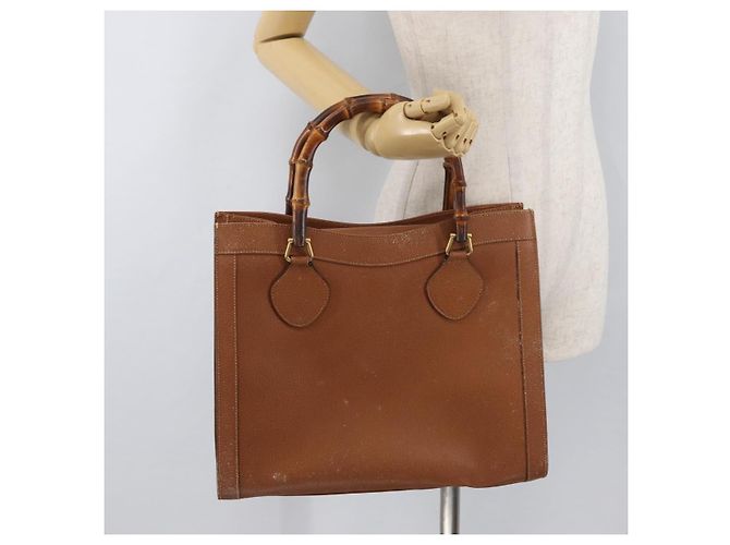 Borsa a mano in pelle Gucci Bamboo marrone oro 002 0260 Auth ep14319 D'oro - vista 22