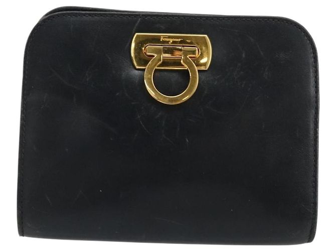 Borsa a Spalla Gancini in Pelle Salvatore Ferragamo Blu Navy Oro Auth 177157 D'oro - vista 13