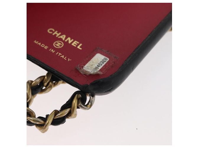 CHANEL Matelassé Corrente Capa para iPhone Bolsa Couro de Cordeiro Preto Ouro CC Auth BA12149A Dourado - vista 10
