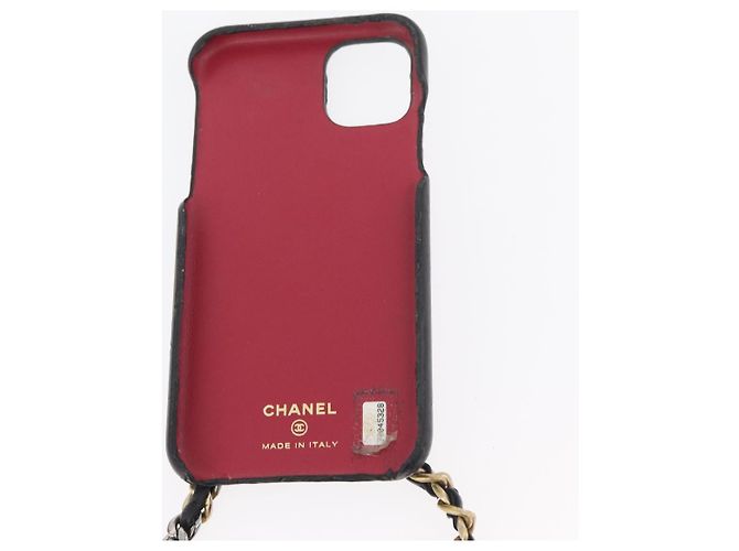 CHANEL Matelassé Corrente Capa para iPhone Bolsa Couro de Cordeiro Preto Ouro CC Auth BA12149A Dourado - vista 11