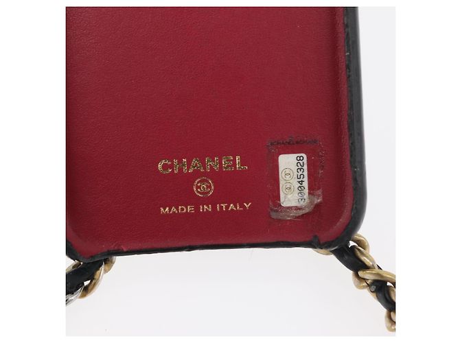 CHANEL Matelassé Corrente Capa para iPhone Bolsa Couro de Cordeiro Preto Ouro CC Auth BA12149A Dourado - vista 12