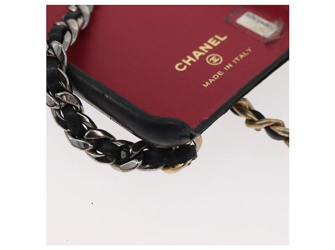 CHANEL Matelassé Corrente Capa para iPhone Bolsa Couro de Cordeiro Preto Ouro CC Auth BA12149A Dourado - vista 15