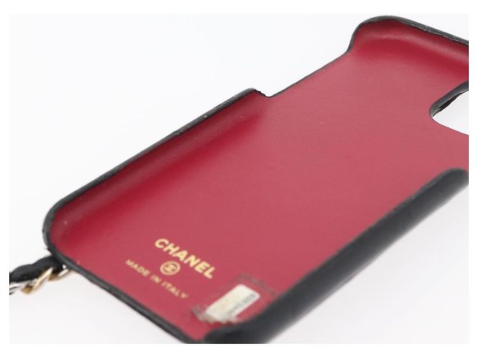 CHANEL Matelassé Corrente Capa para iPhone Bolsa Couro de Cordeiro Preto Ouro CC Auth BA12149A Dourado - vista 16