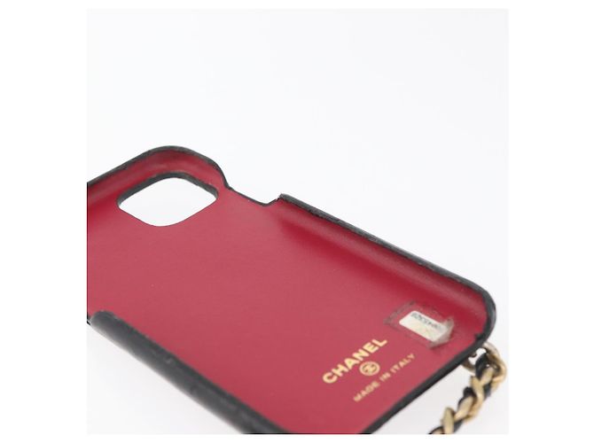 CHANEL Matelassé Corrente Capa para iPhone Bolsa Couro de Cordeiro Preto Ouro CC Auth BA12149A Dourado - vista 17
