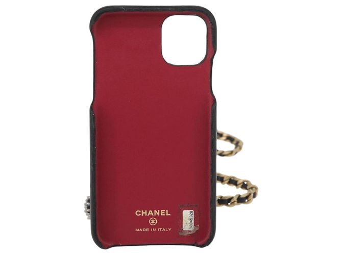 CHANEL Matelassé Corrente Capa para iPhone Bolsa Couro de Cordeiro Preto Ouro CC Auth BA12149A Dourado - vista 2