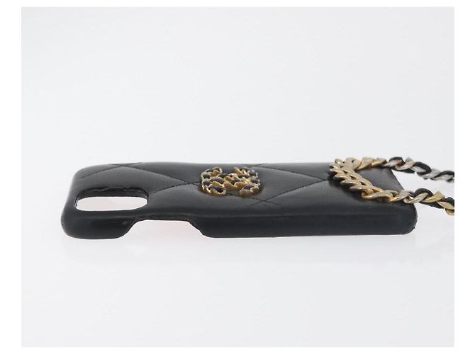 CHANEL Matelassé Corrente Capa para iPhone Bolsa Couro de Cordeiro Preto Ouro CC Auth BA12149A Dourado - vista 3