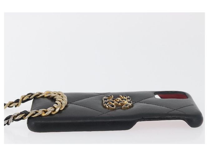 CHANEL Matelassé Corrente Capa para iPhone Bolsa Couro de Cordeiro Preto Ouro CC Auth BA12149A Dourado - vista 4