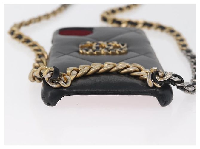 CHANEL Matelassé Corrente Capa para iPhone Bolsa Couro de Cordeiro Preto Ouro CC Auth BA12149A Dourado - vista 5