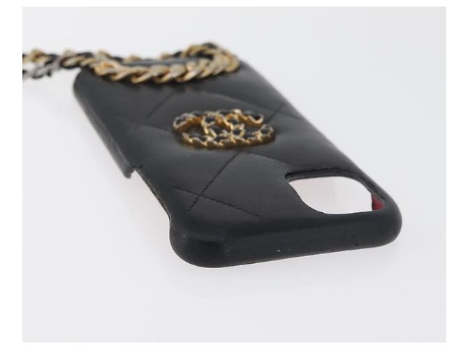 CHANEL Matelassé Corrente Capa para iPhone Bolsa Couro de Cordeiro Preto Ouro CC Auth BA12149A Dourado - vista 6