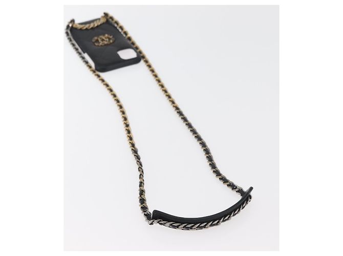 CHANEL Matelassé Corrente Capa para iPhone Bolsa Couro de Cordeiro Preto Ouro CC Auth BA12149A Dourado - vista 7