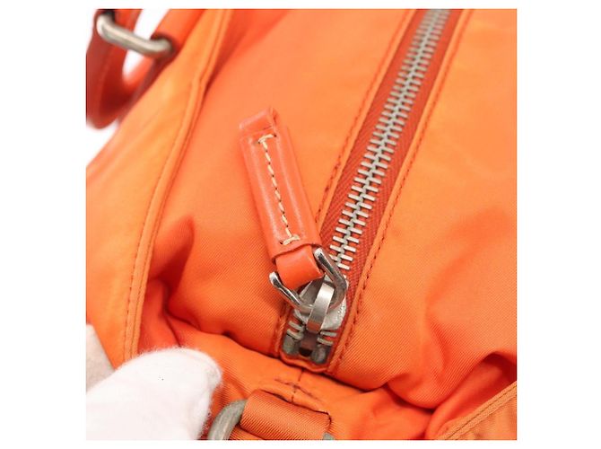 PRADA Bolso de mano de nailon 2 vías naranja plata Auth ti3826 - vista 10
