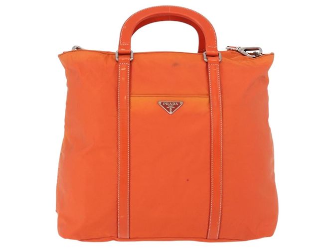 PRADA Bolso de mano de nailon 2 vías naranja plata Auth ti3826 - vista 13