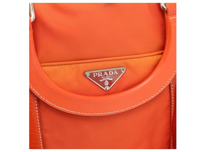 PRADA Bolso de mano de nailon 2 vías naranja plata Auth ti3826 - vista 20