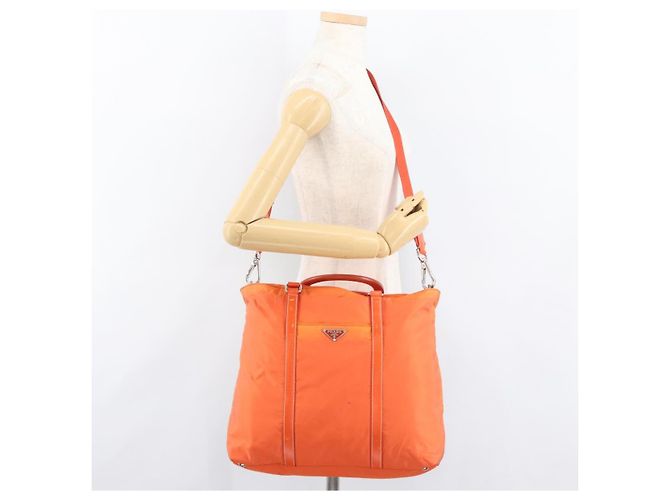 PRADA Bolso de mano de nailon 2 vías naranja plata Auth ti3826 - vista 26