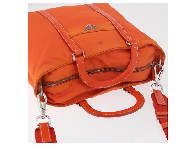 PRADA Bolso de mano de nailon 2 vías naranja plata Auth ti3826 - vista 6