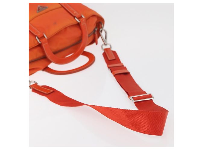 PRADA Bolso de mano de nailon 2 vías naranja plata Auth ti3826 - vista 8