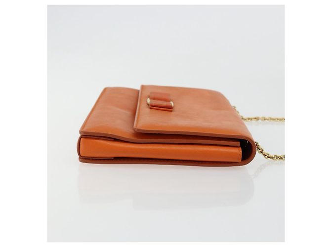 Borsa a Spalla Vala Chain in Pelle Arancione Oro Auth BA12335 di Salvatore Ferragamo - vista 3