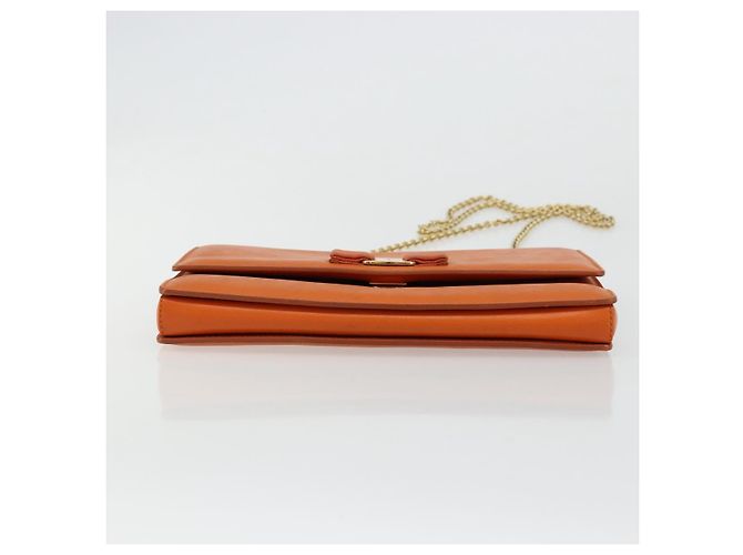 Borsa a Spalla Vala Chain in Pelle Arancione Oro Auth BA12335 di Salvatore Ferragamo - vista 5
