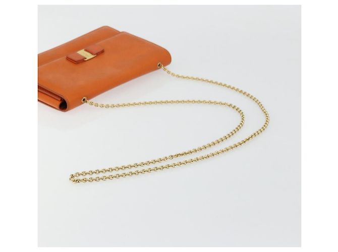 Borsa a Spalla Vala Chain in Pelle Arancione Oro Auth BA12335 di Salvatore Ferragamo - vista 7