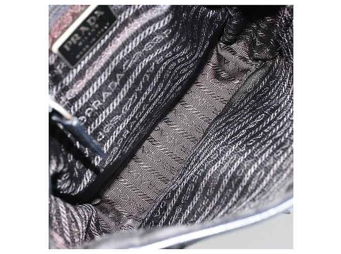 Bolsa de Ombro PRADA em Nylon Preto Prata Autêntica bs34675 - vista 11