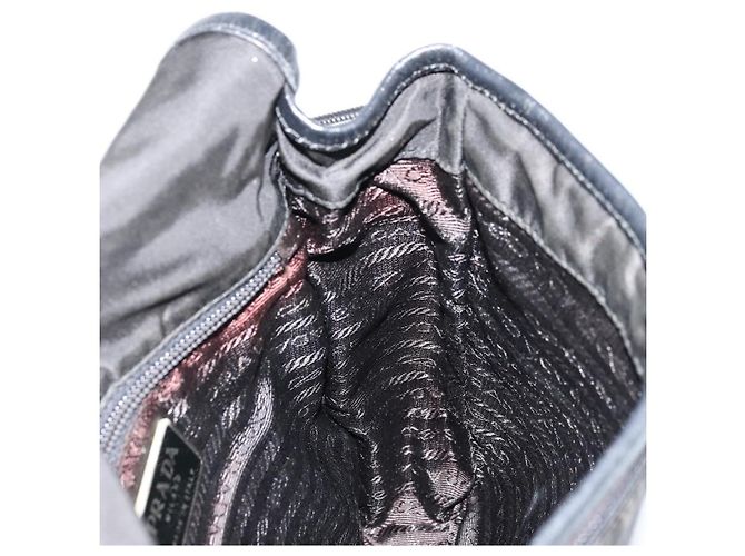 Bolsa de Ombro PRADA em Nylon Preto Prata Autêntica bs34675 - vista 20