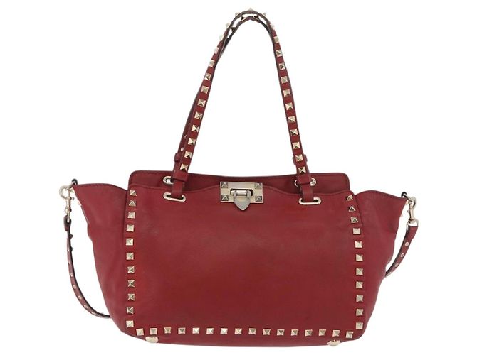 VALENTINO Borsa Rock Studs in pelle 2 in 1 Rossa Oro Auth BA12287 Rosso D'oro - vista 13