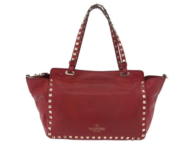 VALENTINO Borsa Rock Studs in pelle 2 in 1 Rossa Oro Auth BA12287 Rosso D'oro - vista 2
