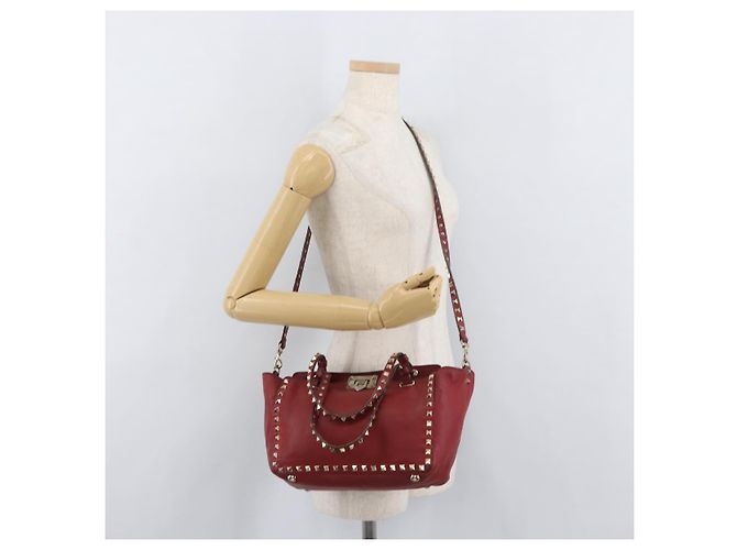 VALENTINO Borsa Rock Studs in pelle 2 in 1 Rossa Oro Auth BA12287 Rosso D'oro - vista 25